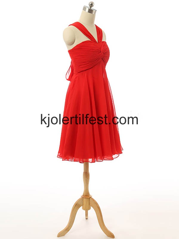Rd V-hals Kne-lengde Chiffon Brudepikekjoler
