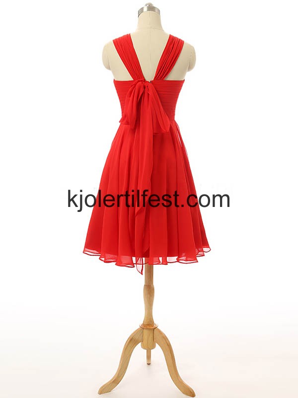 Rd V-hals Kne-lengde Chiffon Brudepikekjoler