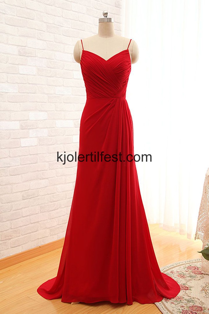 Rd V-hals Lange Chiffon Selskapskjoler