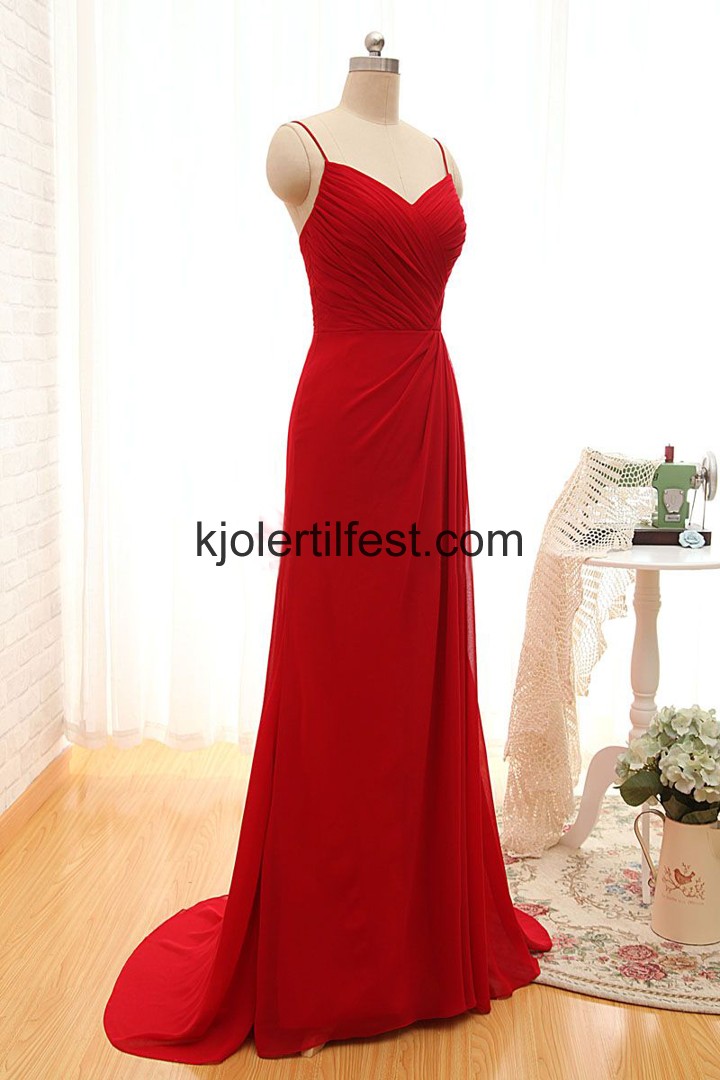 Rd V-hals Lange Chiffon Selskapskjoler