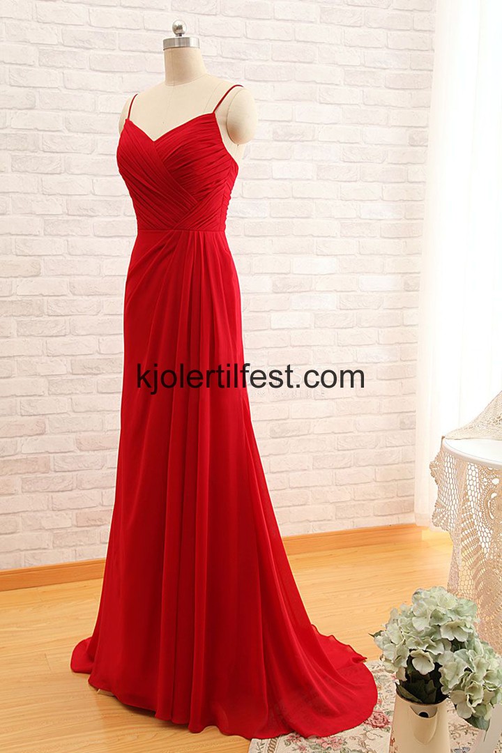 Rd V-hals Lange Chiffon Selskapskjoler