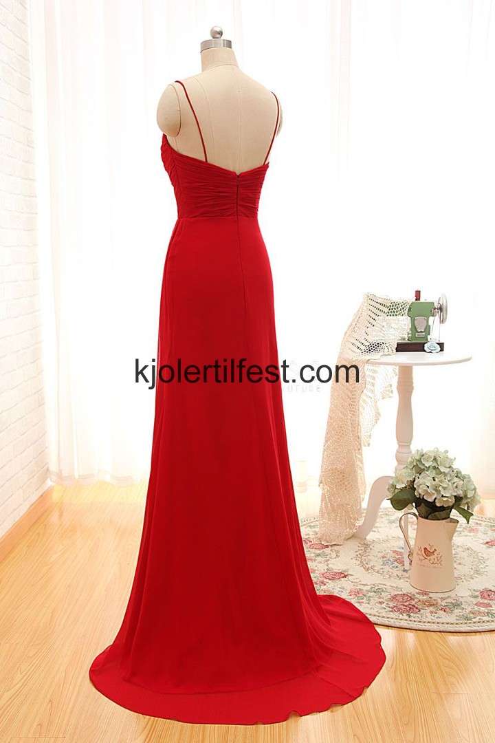 Rd V-hals Lange Chiffon Selskapskjoler