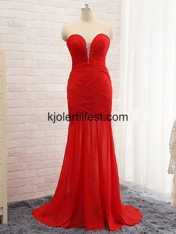Rd V-hals Lange Chiffon Selskapskjoler