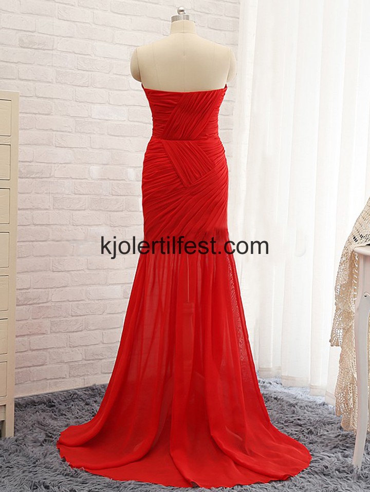 Rd V-hals Lange Chiffon Selskapskjoler