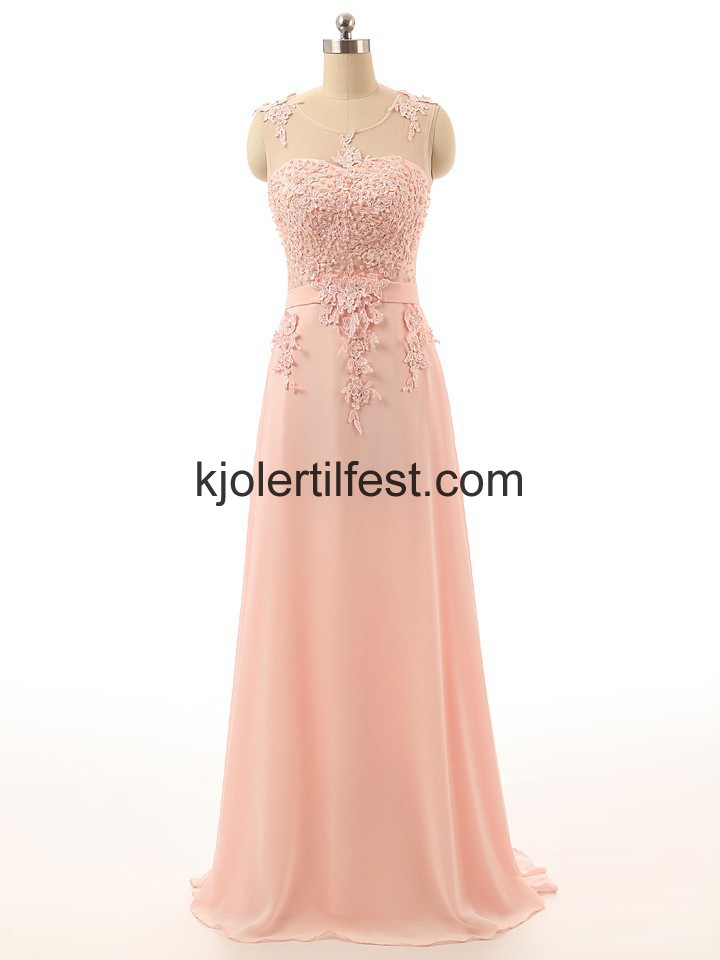 Rosa A-Linje Scoop Chiffon Selskapskjoler