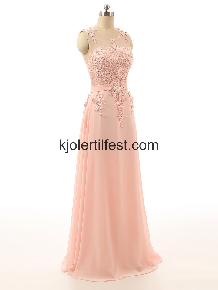 Rosa A-Linje Scoop Chiffon Selskapskjoler