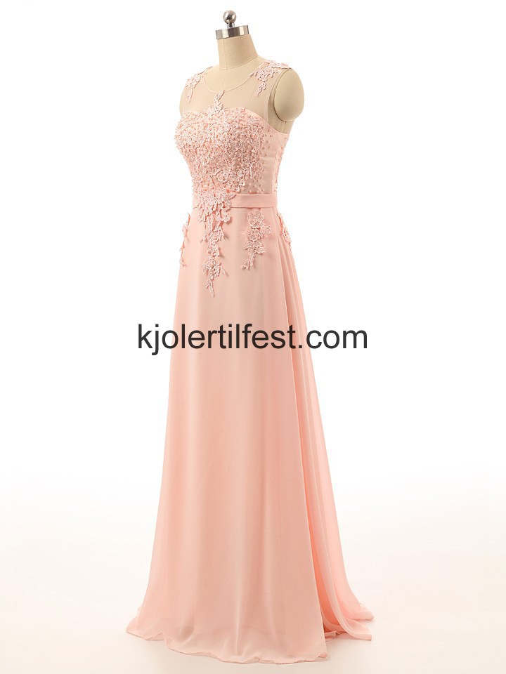 Rosa A-Linje Scoop Chiffon Selskapskjoler