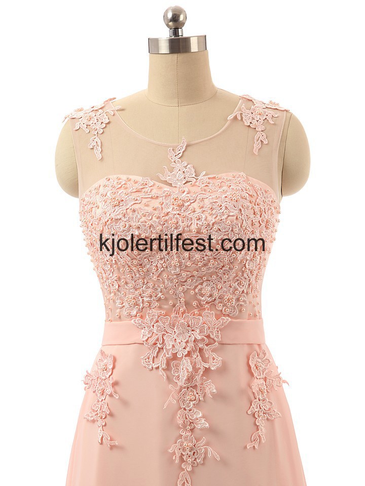 Rosa A-Linje Scoop Chiffon Selskapskjoler