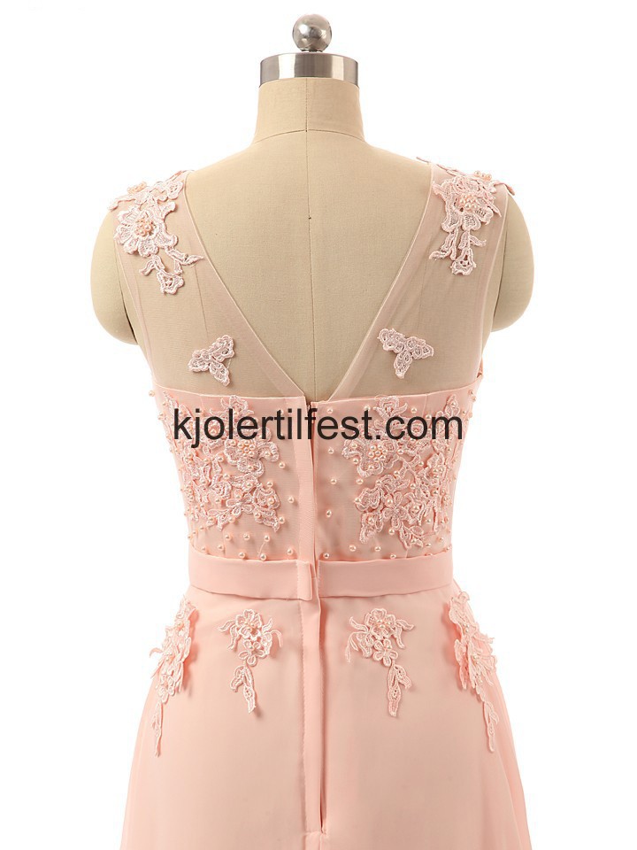 Rosa A-Linje Scoop Chiffon Selskapskjoler