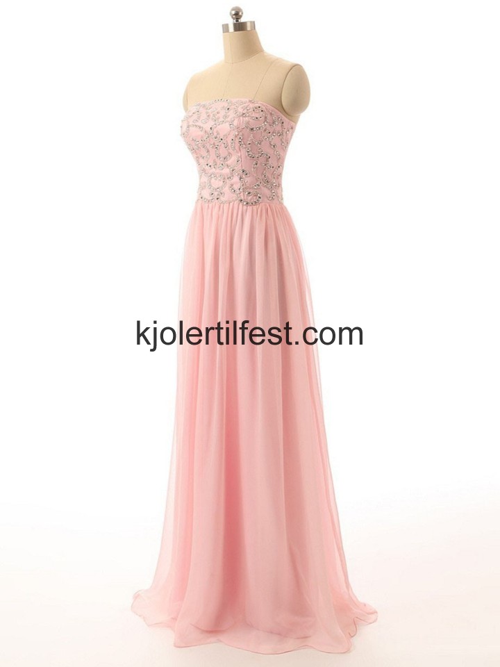 Rosa A-Linje Stroppels Lange Chiffon Ballkjoler