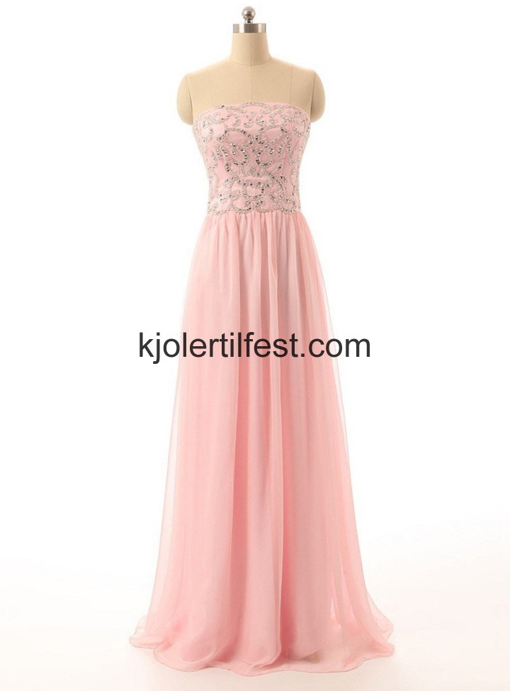 Rosa A-Linje Stroppels Lange Chiffon Selskapskjoler