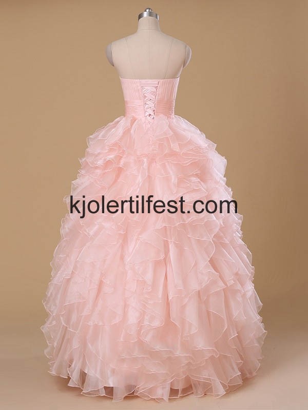 Rosa Lange Skoleball Organza Quinceanera Kjoler