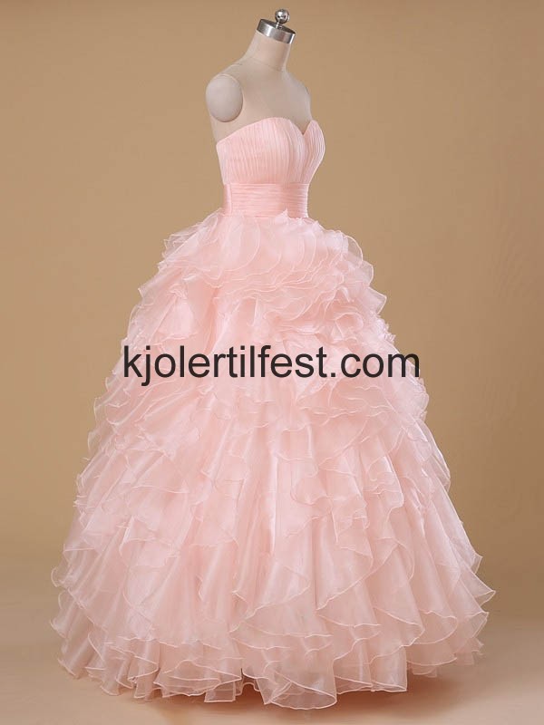 Rosa Lange Skoleball Organza Quinceanera Kjoler