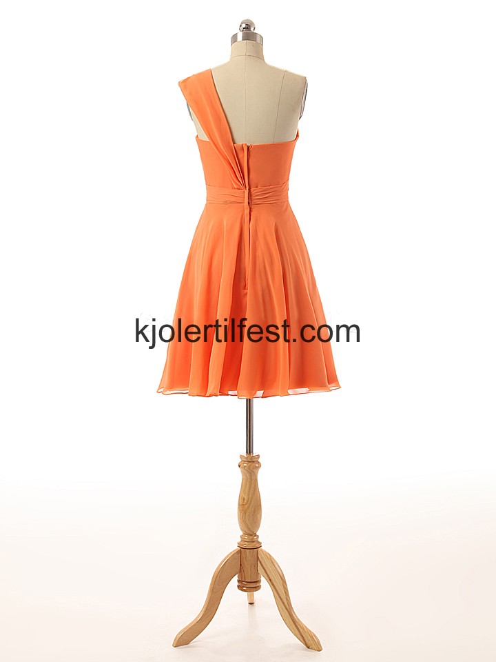 Oransje En-Skulder Kort Chiffon Brudepikekjoler
