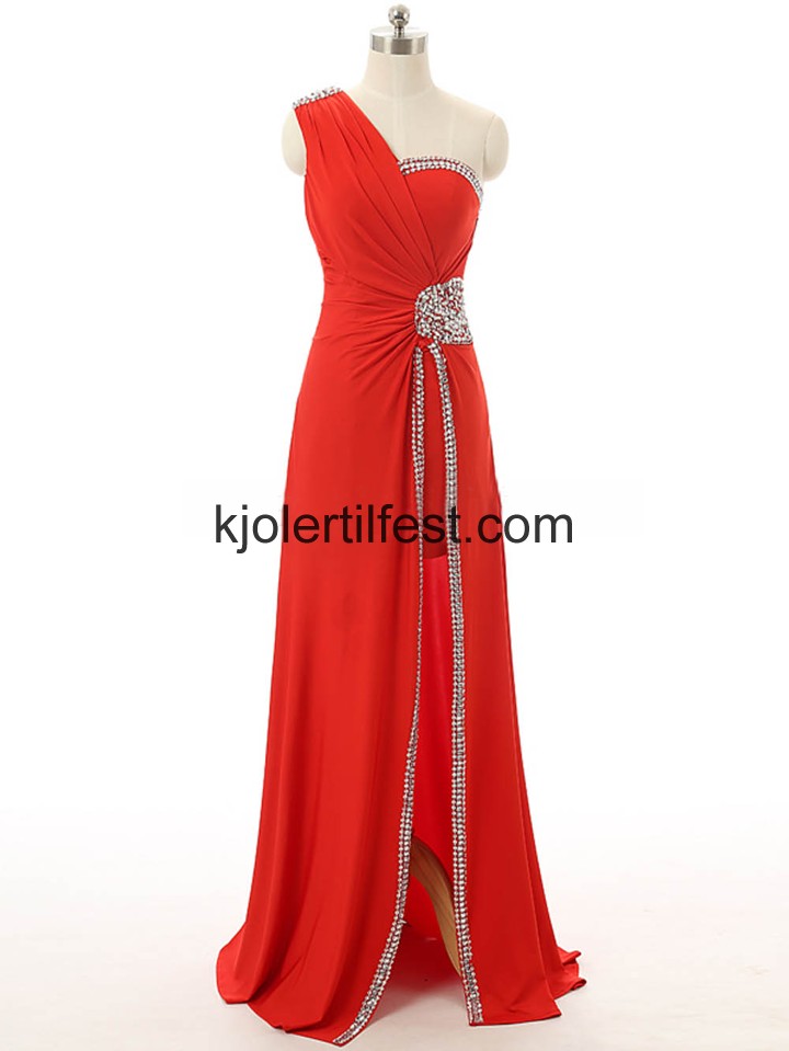 Rd A-Linje En-Skulder Chiffon Selskapskjoler