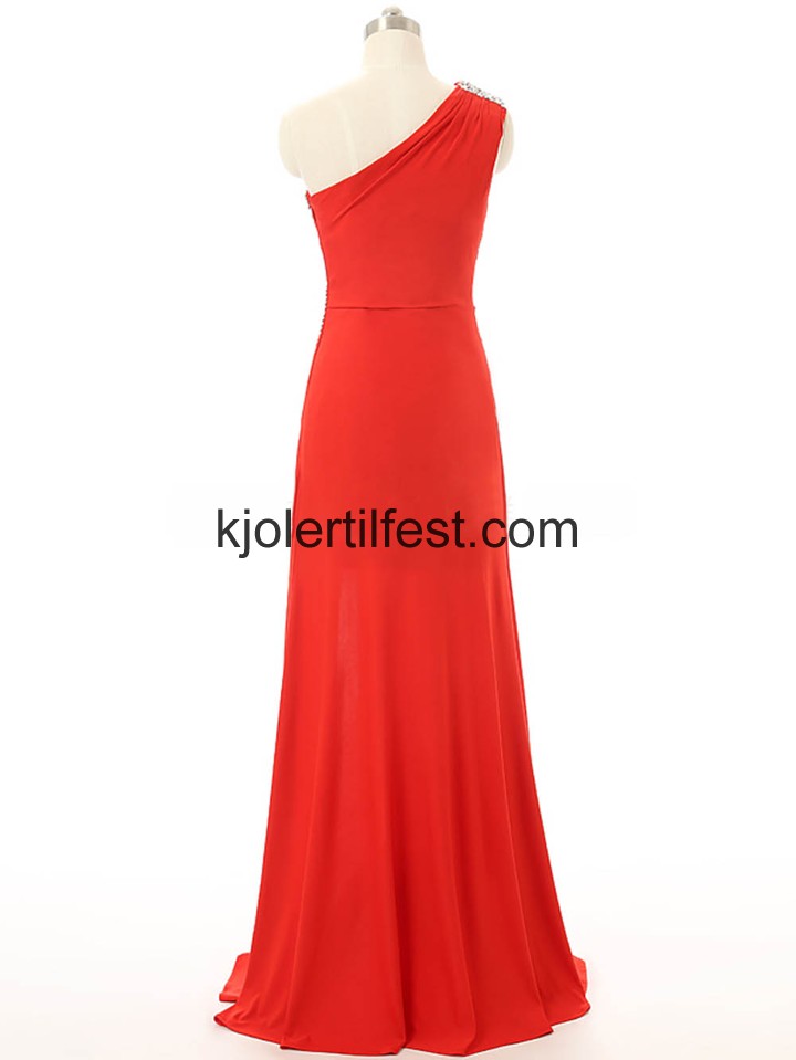 Rd A-Linje En-Skulder Chiffon Selskapskjoler