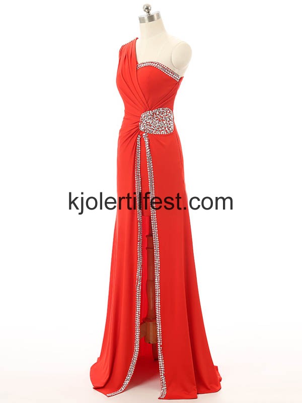 Rd A-Linje En-Skulder Chiffon Selskapskjoler
