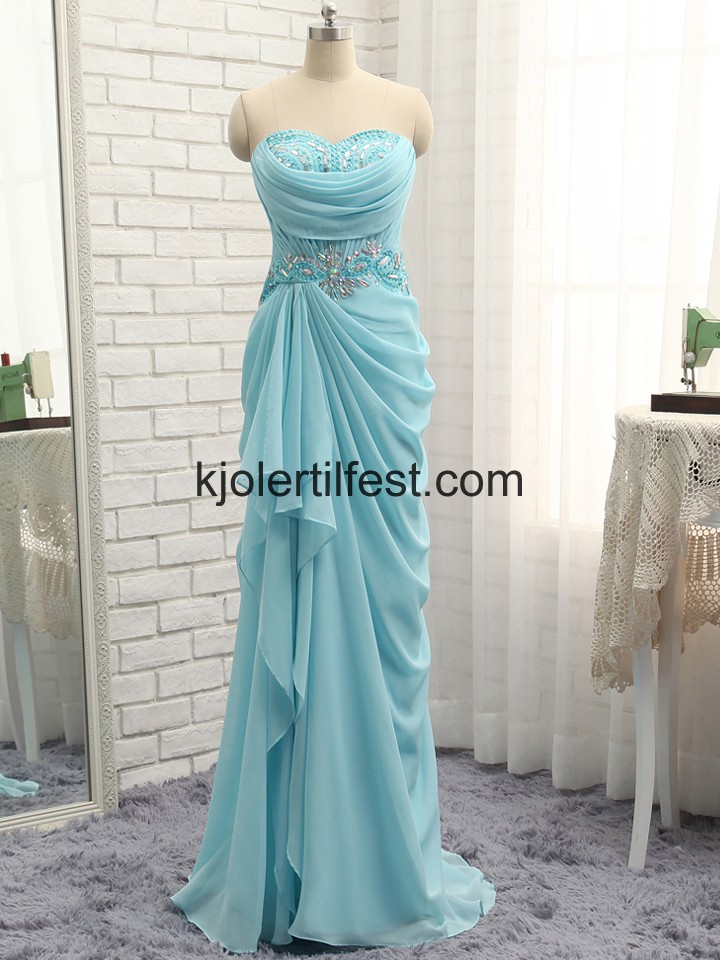 Bl Havfrue Kjreste Perler Chiffon Ballkjoler