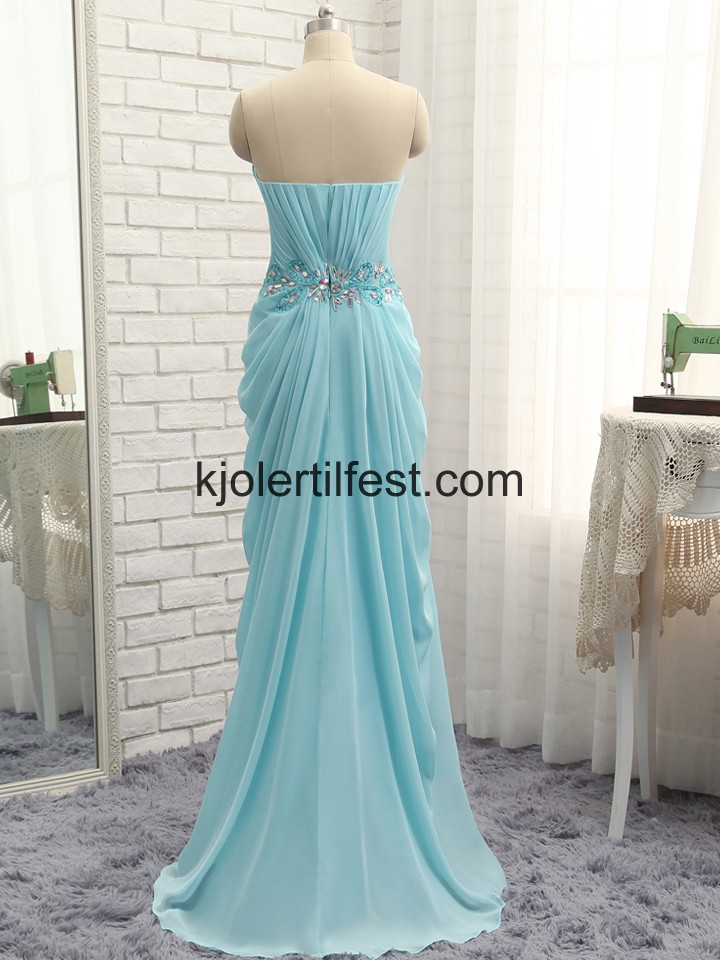 Bl Havfrue Kjreste Perler Chiffon Ballkjoler