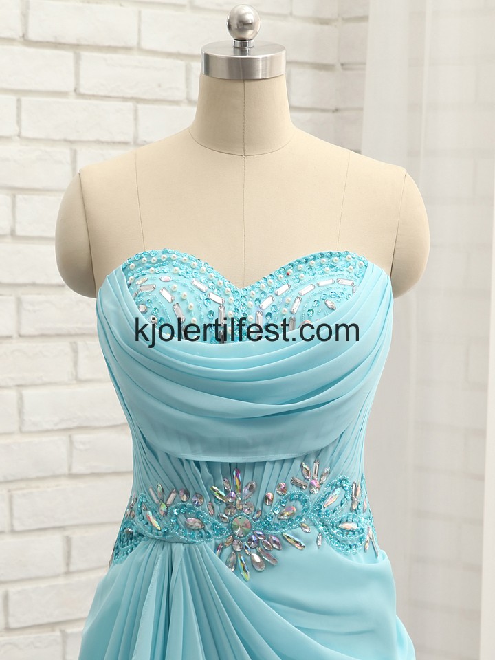 Bl Havfrue Kjreste Perler Chiffon Ballkjoler