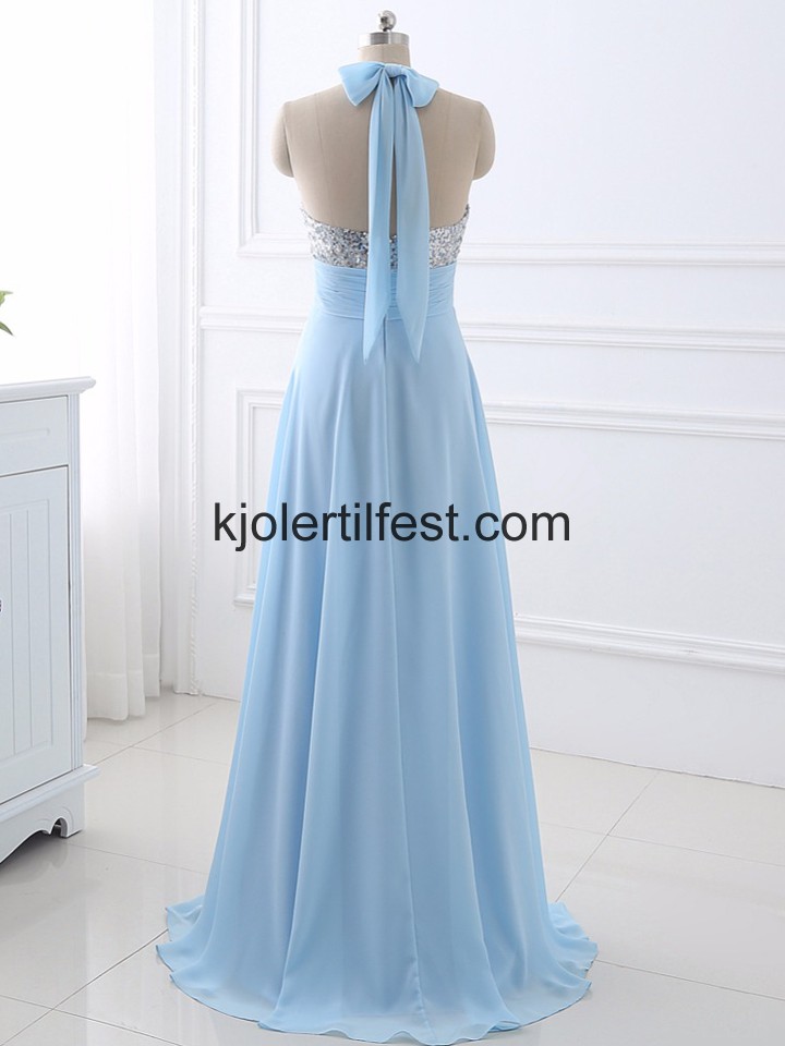 Bl V-hals Lange Perler Chiffon Selskapskjoler