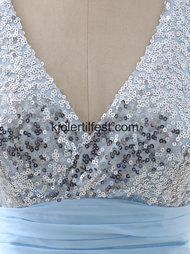 Bl V-hals Lange Perler Chiffon Selskapskjoler
