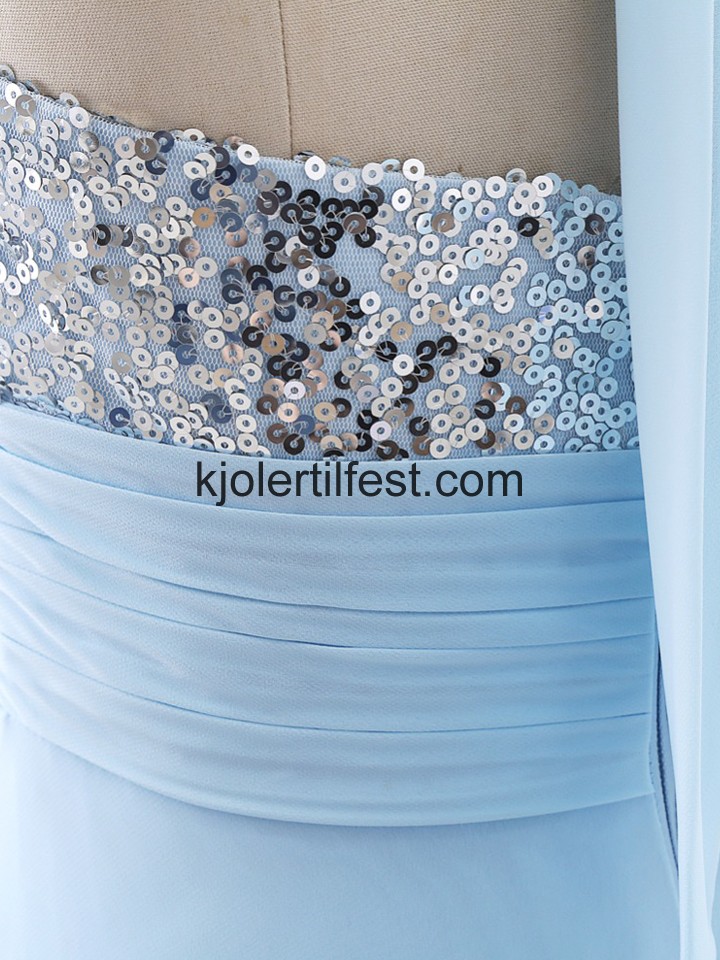 Bl V-hals Lange Perler Chiffon Selskapskjoler