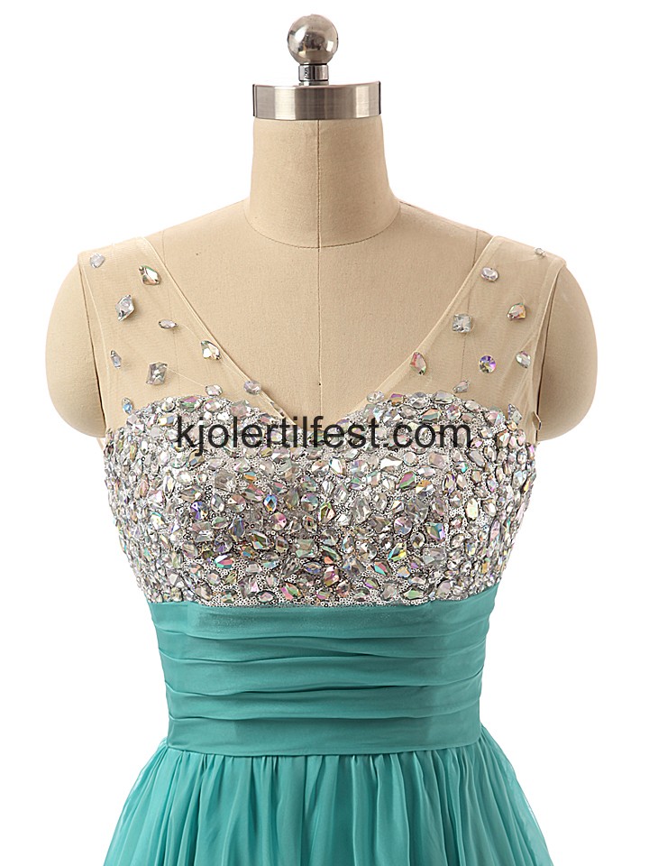 Bl V-hals Rhinestones Selskapskjoler