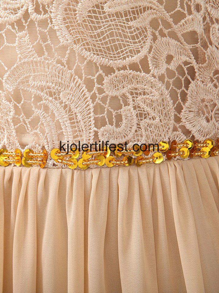 Champagne A-Linje Perler Chiffon Selskapskjoler