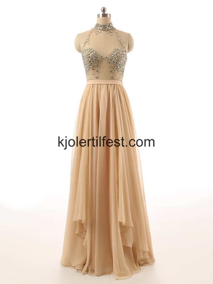 Champagne Lange Perler Chiffon Selskapskjoler