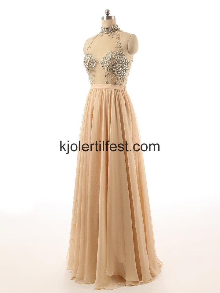 Champagne Lange Perler Chiffon Selskapskjoler