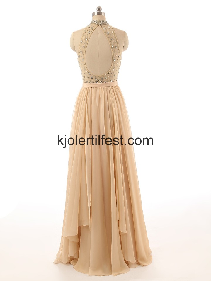 Champagne Lange Perler Chiffon Selskapskjoler