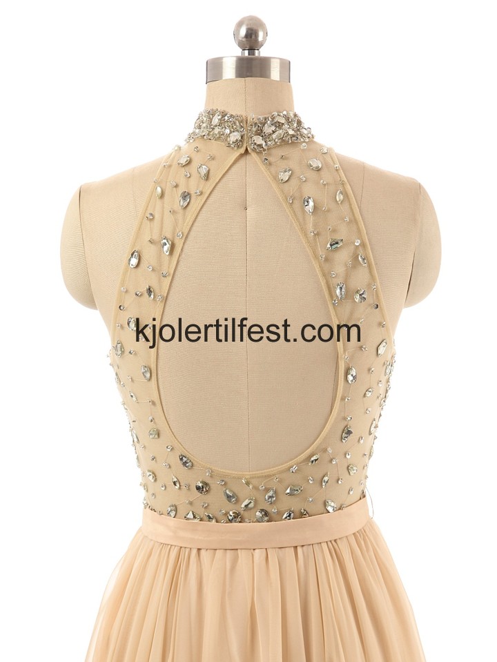 Champagne Lange Perler Chiffon Selskapskjoler