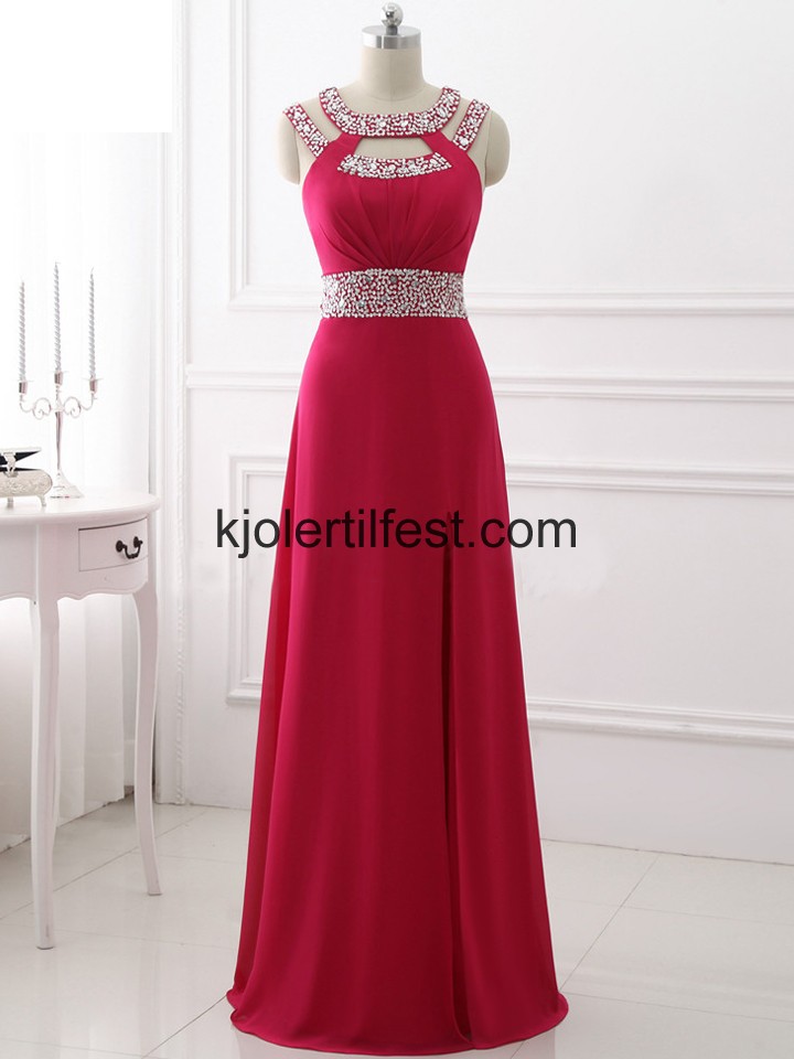Fuksia Perler Lange Chiffon Ballkjoler