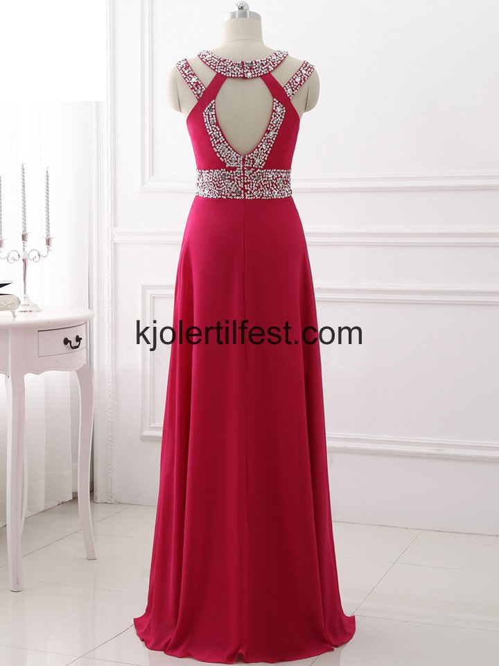 Fuksia Perler Lange Chiffon Ballkjoler