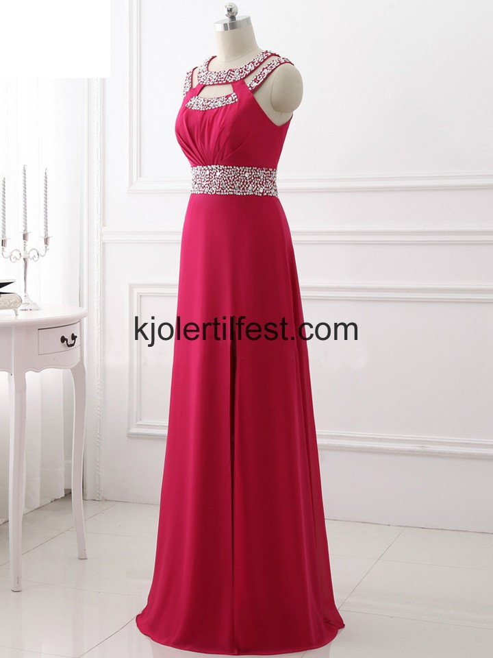 Fuksia Perler Lange Chiffon Ballkjoler
