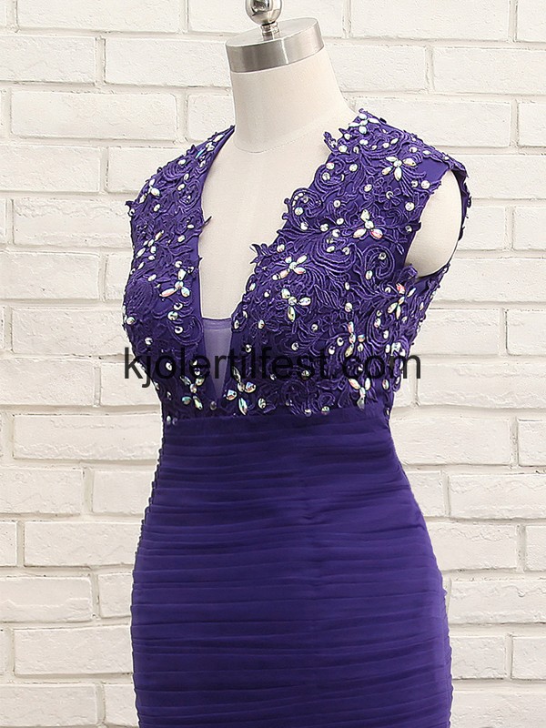 Havfrue V-hals Perler Organza Ballkjoler