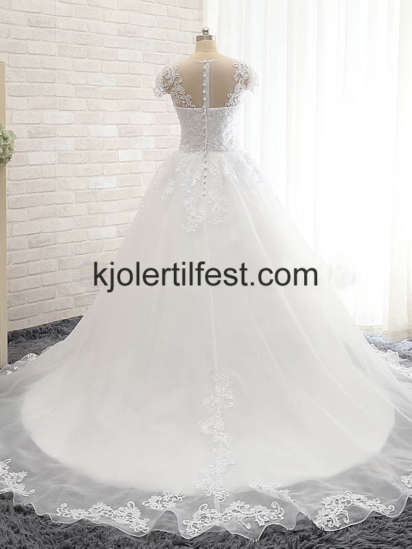 Hvit Lange Blonder Organza Brudekjoler