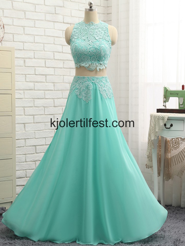 Mint A-Linje Chiffon Lange Selskapskjoler