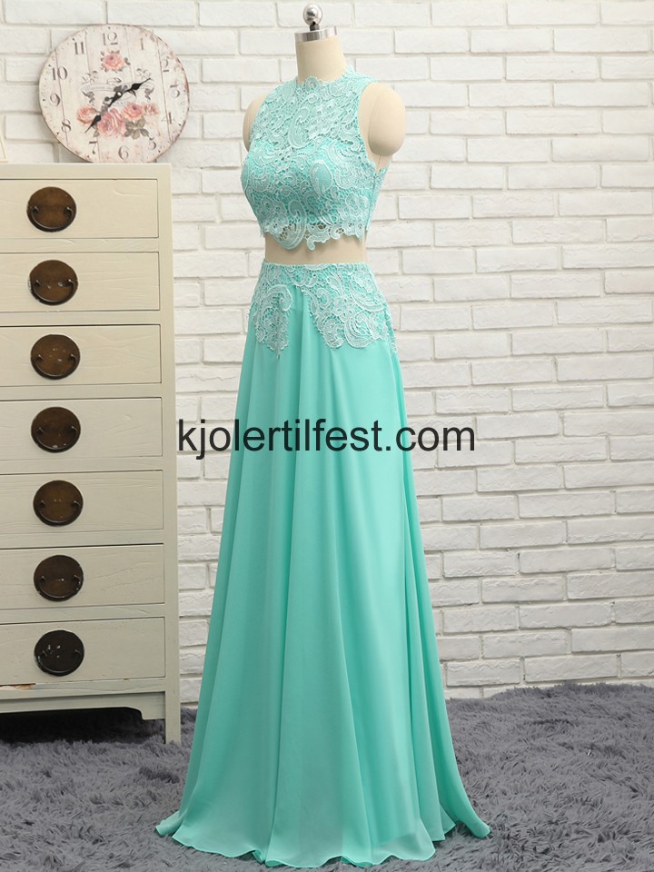 Mint A-Linje Chiffon Lange Selskapskjoler