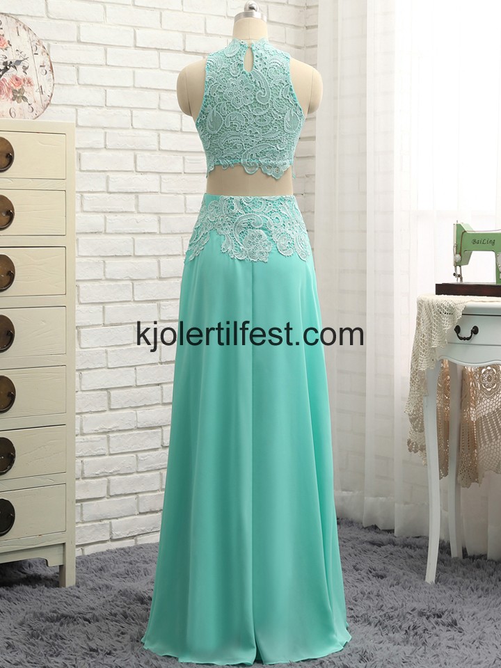 Mint A-Linje Chiffon Lange Selskapskjoler