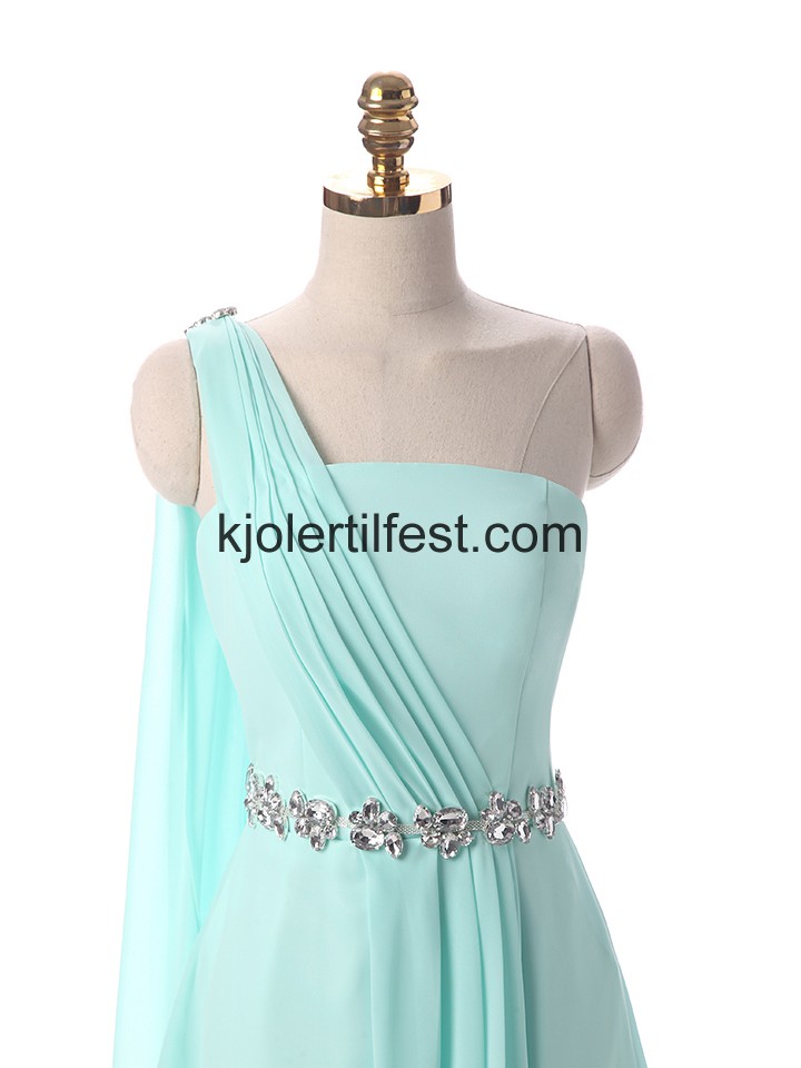 Mint En-Skulder Perler Chiffon Ballkjoler