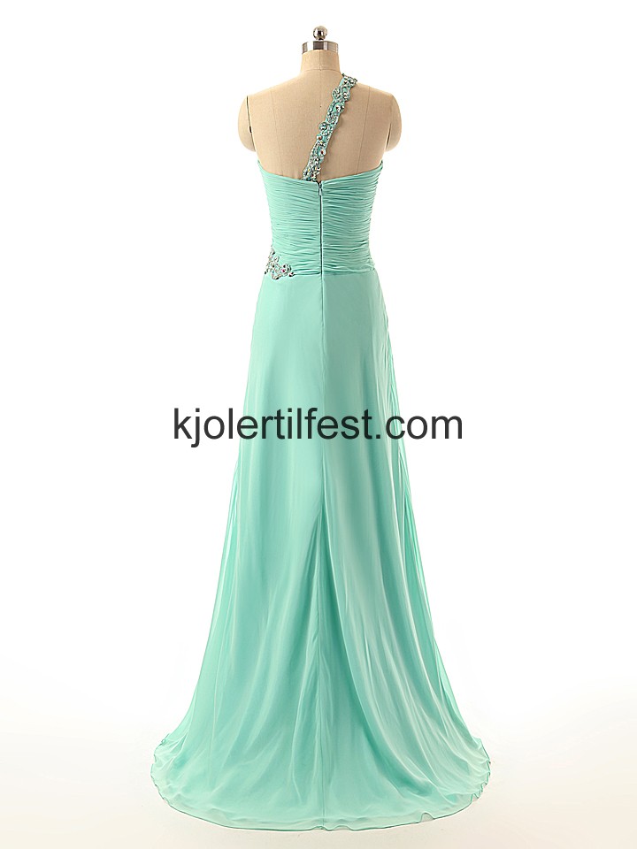 Mint Perler Lange En-Skulder Chiffon Ballkjoler