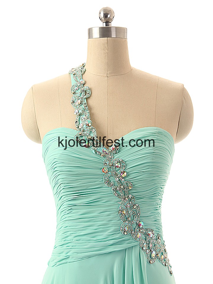 Mint Perler Lange En-Skulder Chiffon Selskapskjoler