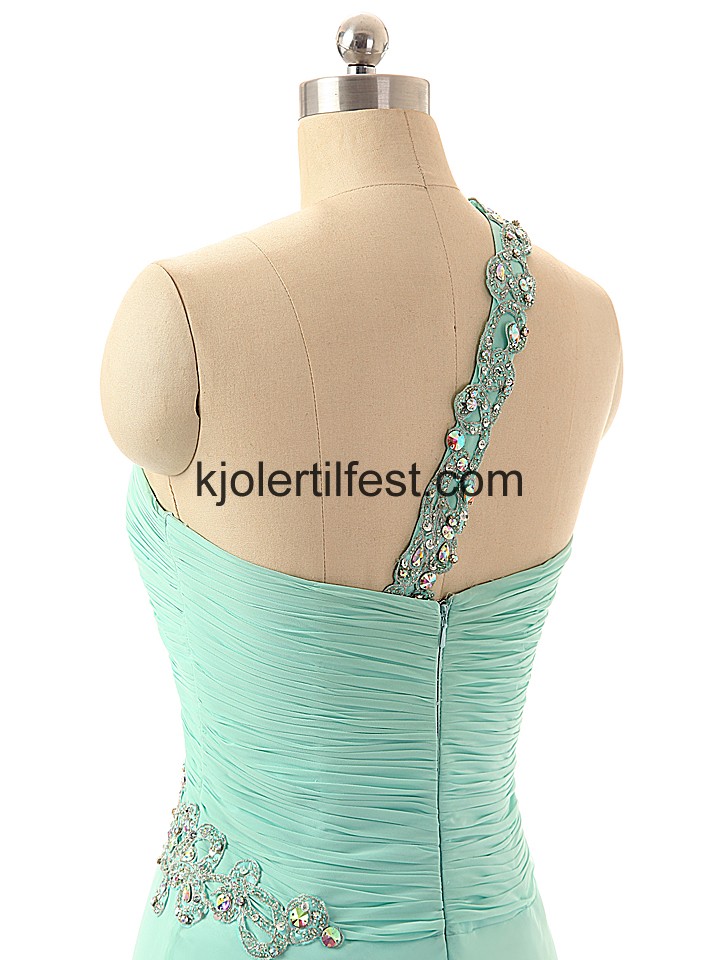 Mint Perler Lange En-Skulder Chiffon Selskapskjoler