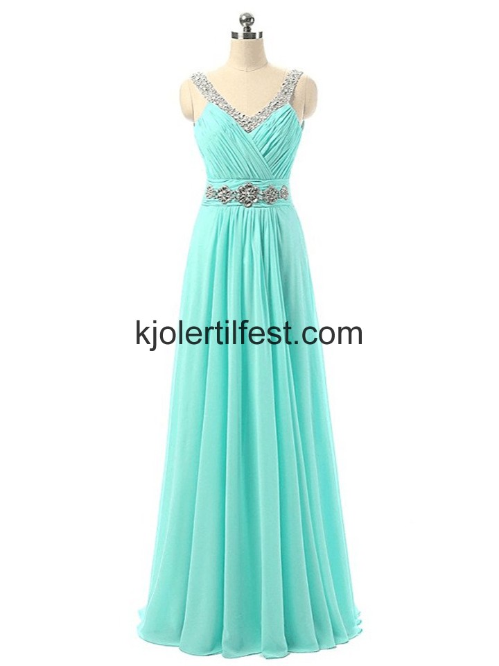 Mint V-hals Lange Chiffon Ballkjoler