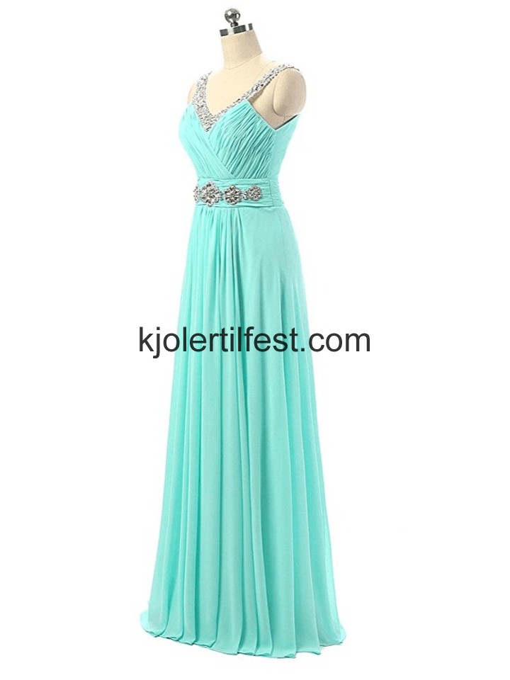Mint V-hals Lange Chiffon Selskapskjoler