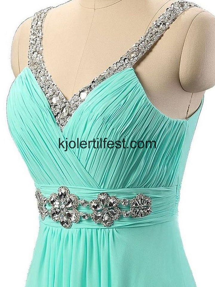 Mint V-hals Lange Chiffon Selskapskjoler