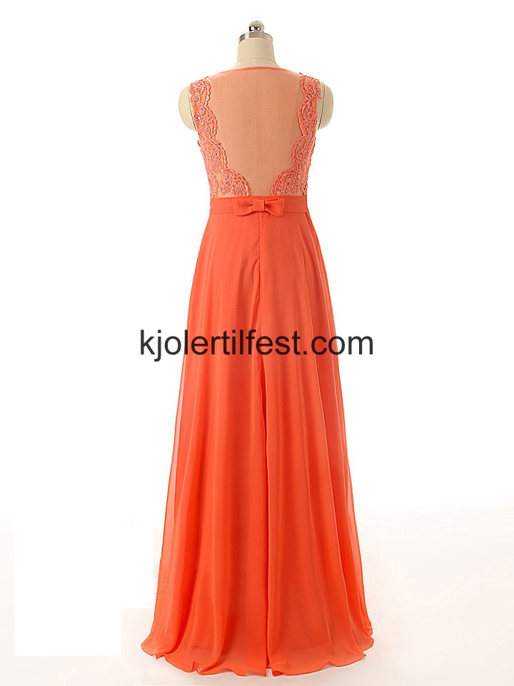 Oransje Scoop Lange Chiffon Selskapskjoler