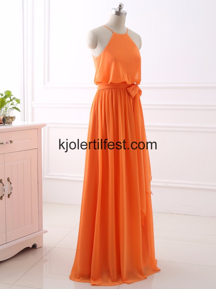 Oransje Stoppet Lange Chiffon Ballkjoler
